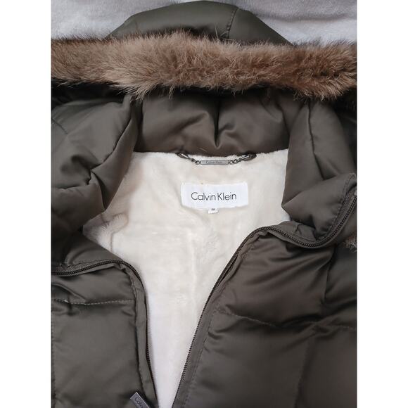 Calvin Klein Duck Down Parka Sz M Brown Puffer jacket Coat Removable Hood $250 - Picture 14 of 16